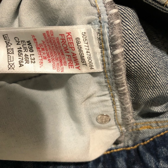 TOPMAN Mens Denim Blue Taper Distressed Jeans Sz 30 X 32 Button Fly - Picture 6 of 9